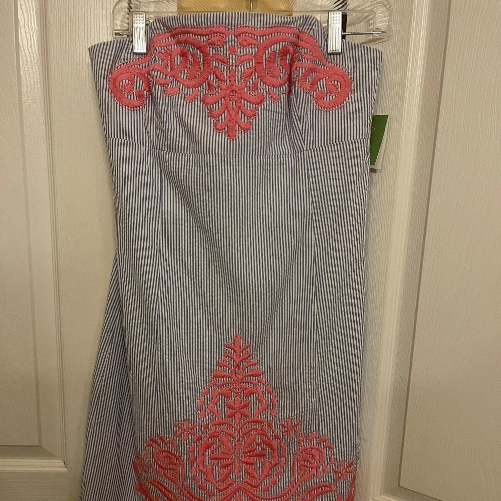 Lilly Pulitzer Bowen Seersucker Stripe Strapless Dress Size 8 NWT